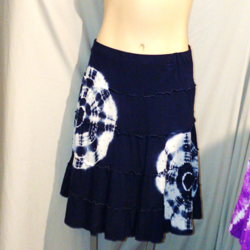 INC Navy blue tie dye tiered skirt